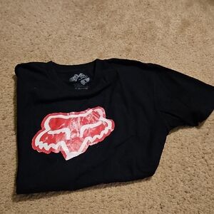 Vintage Men's Large Fox Black Tee with Red Logo